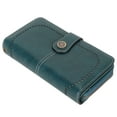 thumbnail image 3 of Cartera de piel con bloqueo RFID para mujer, gran capacidad, doble cierre a presión y correa de muñeca extraíble, color azul pavo real, 3 of 14