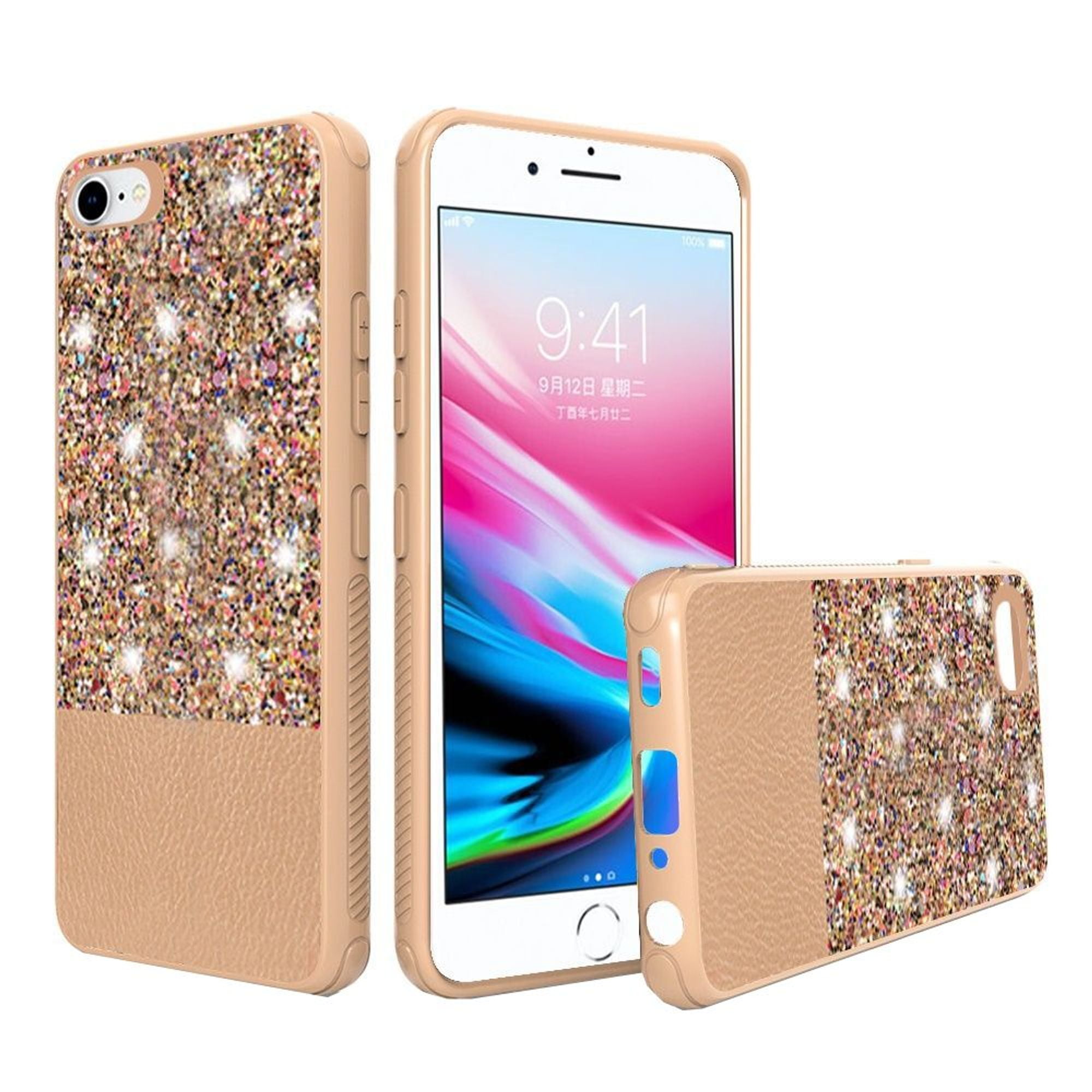 For Apple iPhone 7/8 Case, by Insten PU Leather Glitter Hard Plastic ...