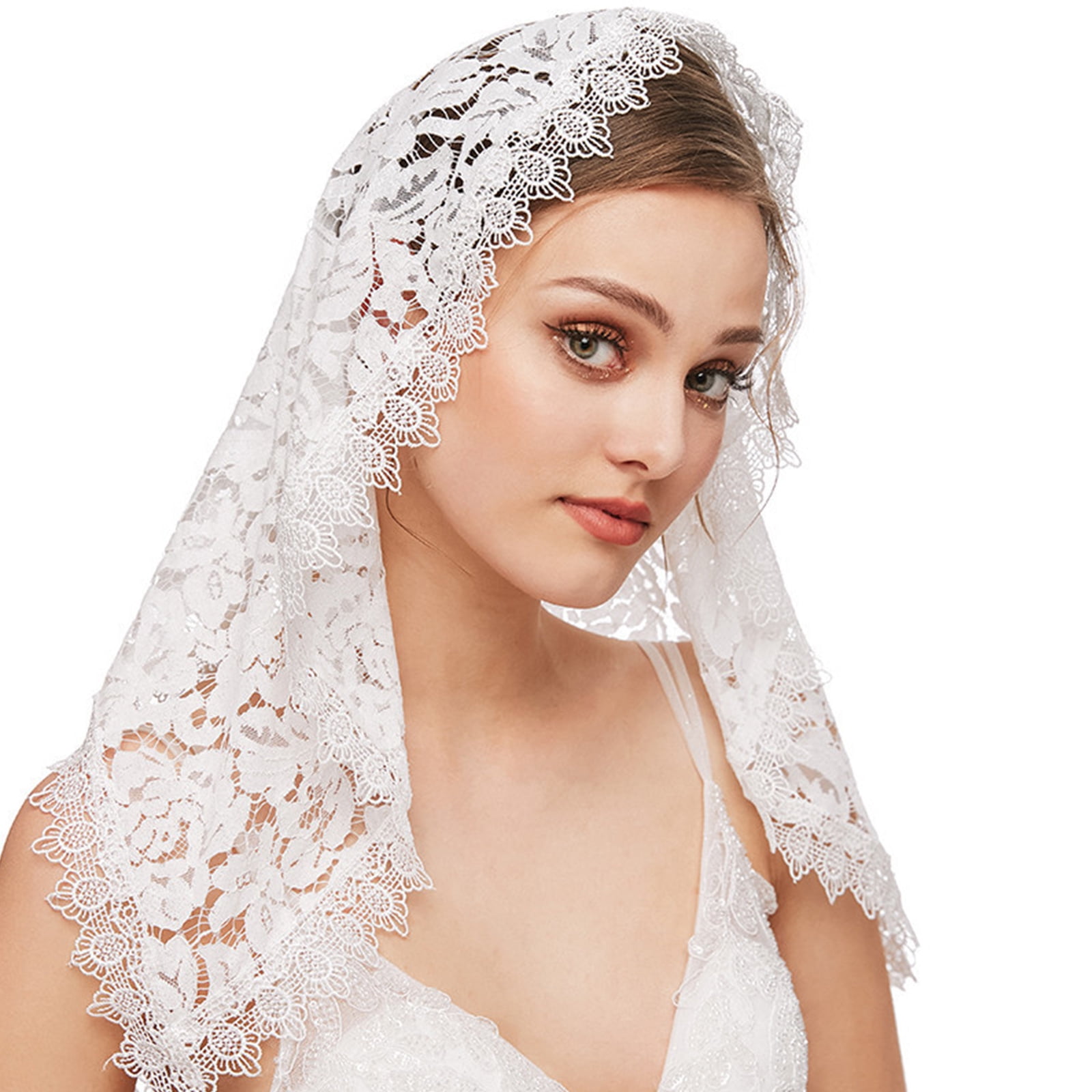 VINOPROM Lace Veils for Church Mantilla Catholic Veil Latin Mass Head Covering White Black Veils for Bridal