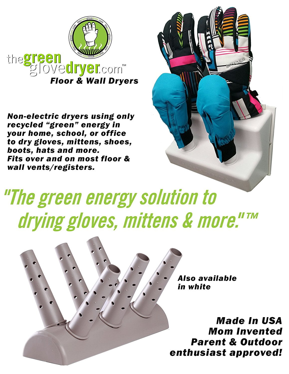 The Green Glove Dryer Floor Vent Hats Gloves Shoes Mittens Brand New Made in USA 