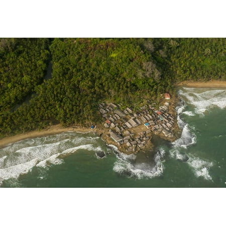 Aerial of a tiny village, San Blas Islands, Kuna Yala, Panama, Central America Print Wall Art By Michael