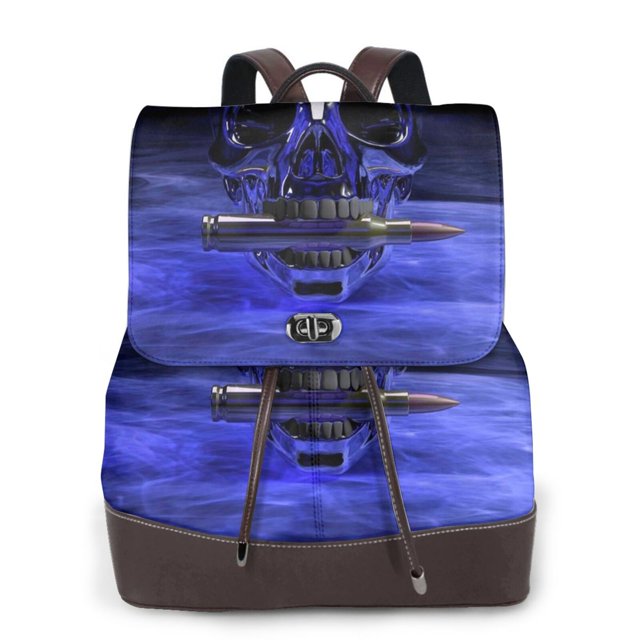 Easygdp Steel Skull Mochila de Cuero para Mujeres, Bolso de Hombro, Bolsos de Mano de Moda para Trabajo y Viajes