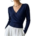 thumbnail image 2 of Fall and Winter Fit Knit Tops for Women Long Sleeved Solid Color Collar Top Casual Sweater, 2 of 9