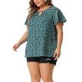 thumbnail image 4 of GRACE & GRANDEUR Women's Plus Size Keyhole Neck Short Sleeves Floral Chiffon Shirt Blouses 4X Blue Green, 4 of 6