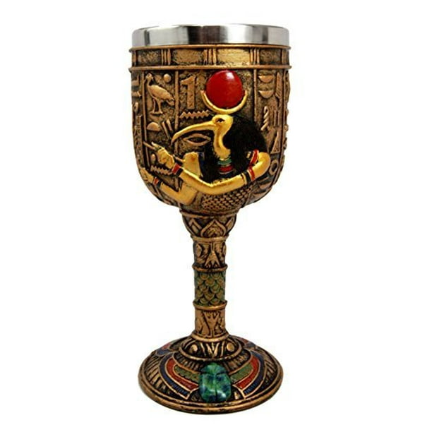 Ebros Ancient Egyptian Wine Goblet in Golden Hieroglyphic Design with