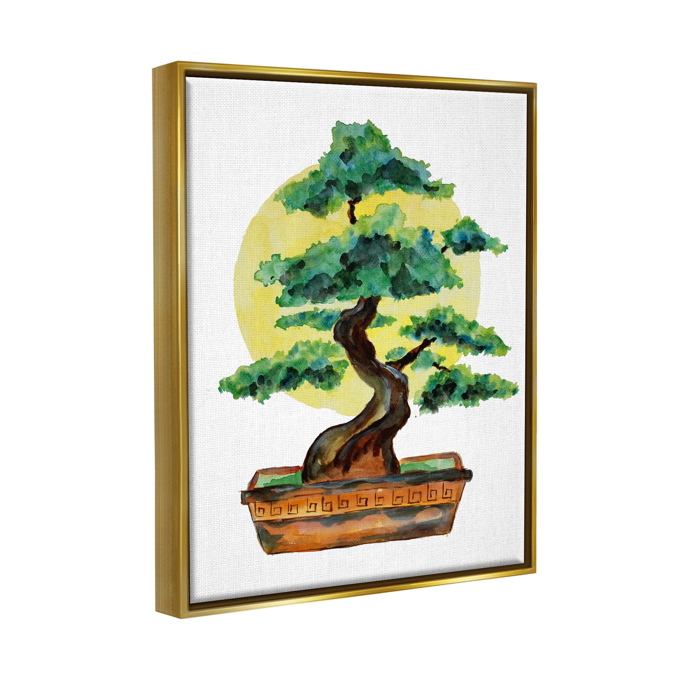 Bonsai Tree Sun Shape Botanical & Floral Graphic Art Metallic Gold Framed Art Print Wall Art