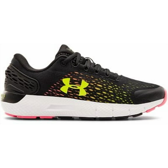 Under Armour Unisex Kids' Grade School Charged Rogue 2 Sneaker Black/White/Yellow Ray - 3022868-004