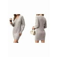 thumbnail image 3 of Womens V Neck Mini Sweater Dress Cable Knit Long Sleeve Casual Loose Fall Tunic Pullover Sweaters Silver XL, 3 of 8