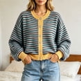 thumbnail image 2 of Womens Striped Cardigan Sweaters Long Sleeve Button Up Knit Tops Oversized Button Down Fall Winter Cardigan (Z001#-Coffee XL), 2 of 5