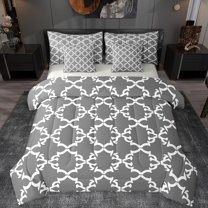 Manfei Abstract Geometric Floral 7pcs Bedding Comforter Set,Boho Exotic Style Queen Bedding Sets,Gray White Queen Sheet Sets For Men Women,Breathable Home Decor Reversible