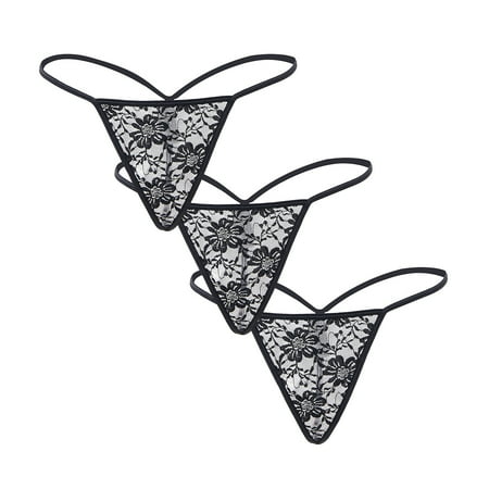 

ohyeahlady G String Thong for Women Sheer Floral Lace T Back Plus Size Low Rise Underwear 3 Pack
