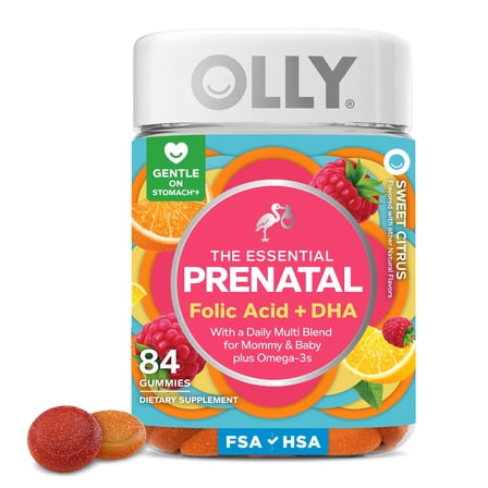 OLLY Prenatal Multivitamin Gummy Supplement, Folic Acid, Omega 3 DHA, 84 Count