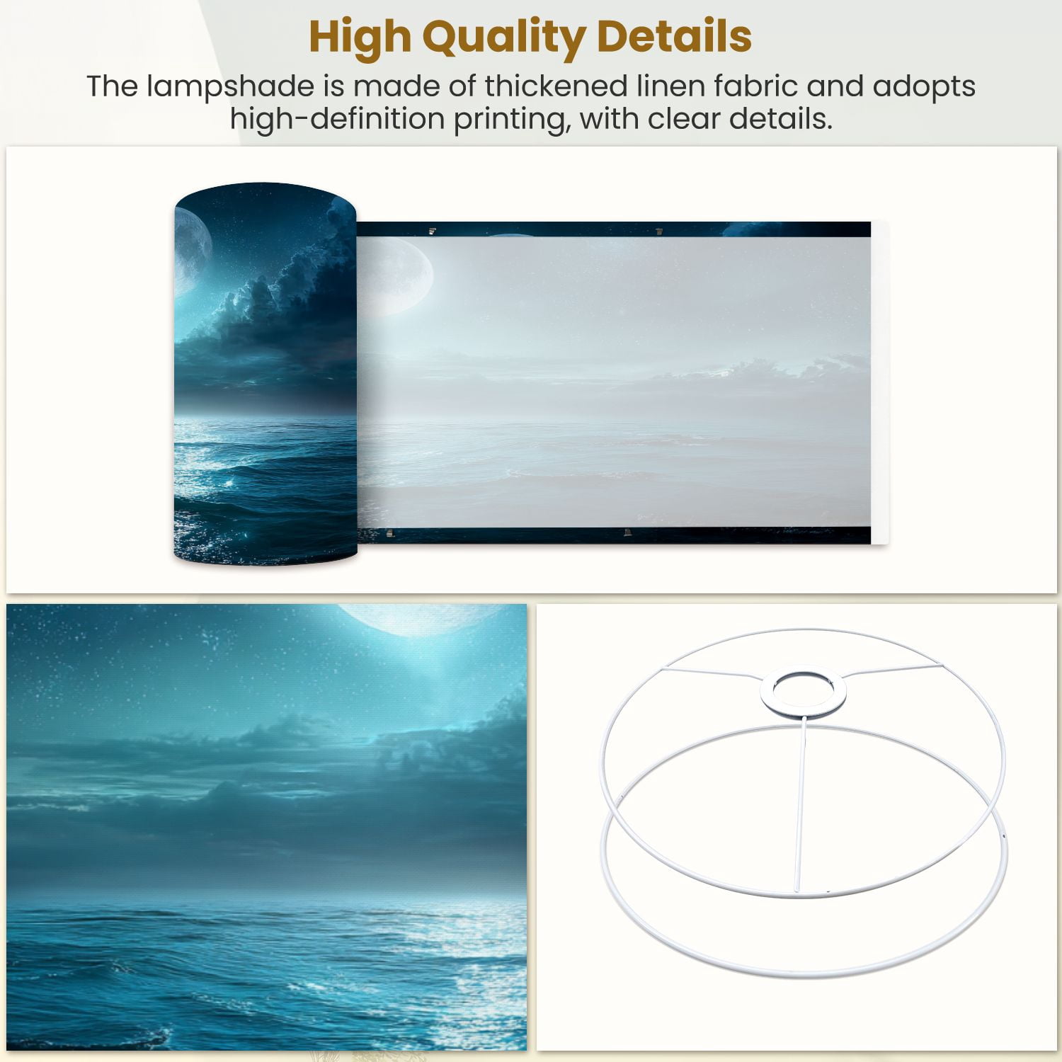 Linen Drum Lampshades Moon Sea Magic Night Underwater Scene 13"x13"x10" Light Shade for Table Lamps Floor Lamp Shades Lampshade Replacement Assembly Required