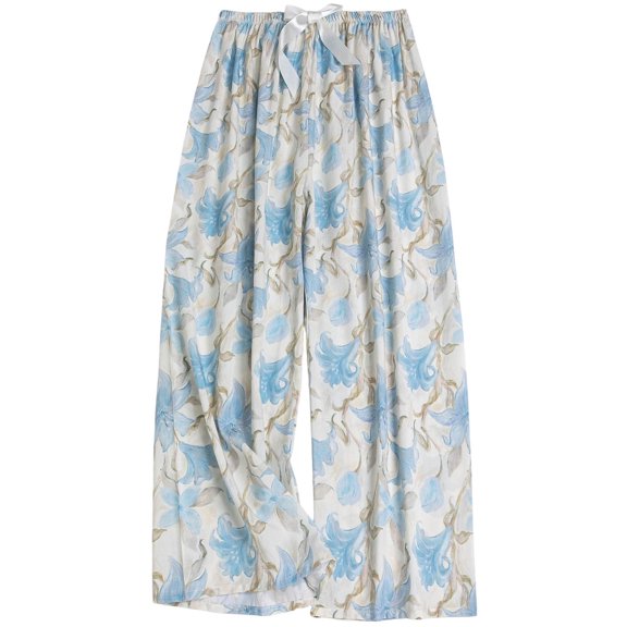 Iyufng Women Printed Pajama Pants Wide Leg Lightweight Breathable High Waist Casual Home Wear Trousers with Elastic Waist Bow Accent