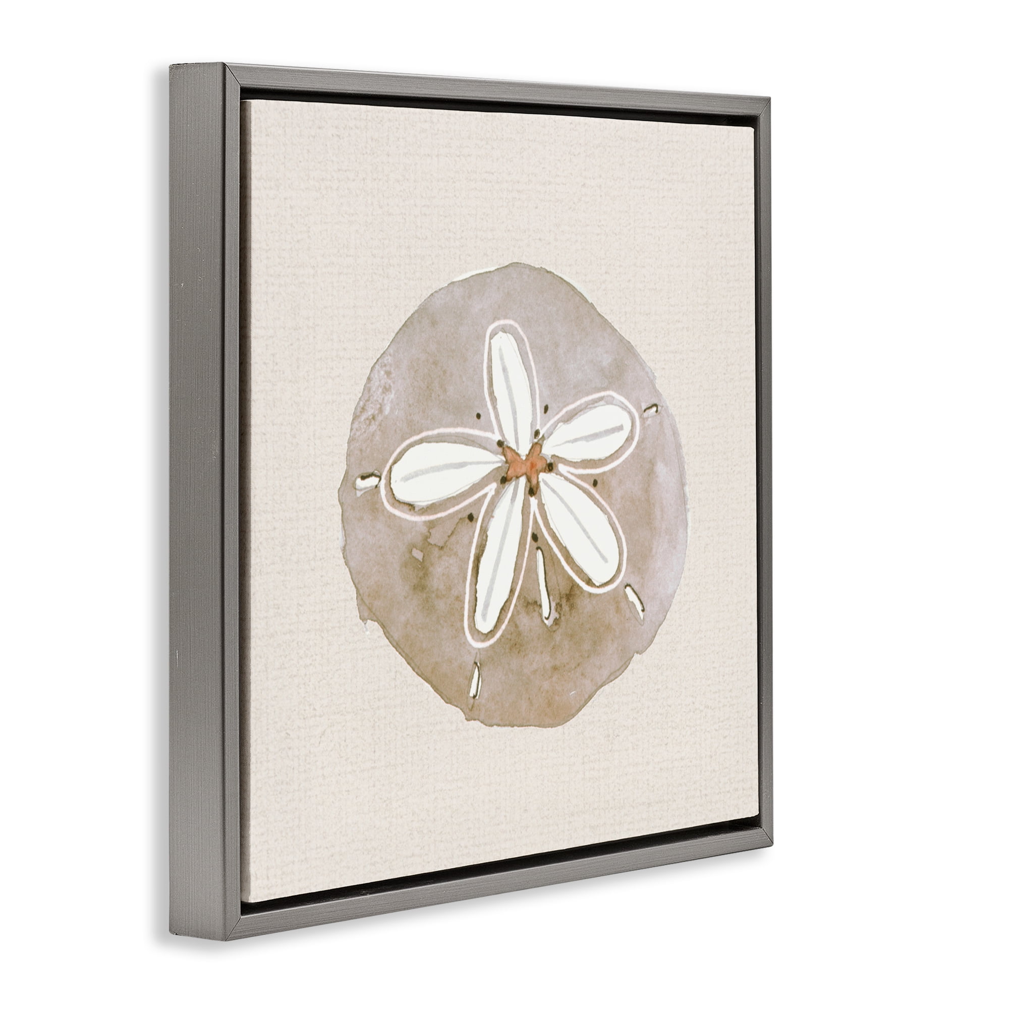Stupell Industries Serene Beige Sand Dollar Gray Framed Floater Canvas Wall Art, design by Lanie Loreth