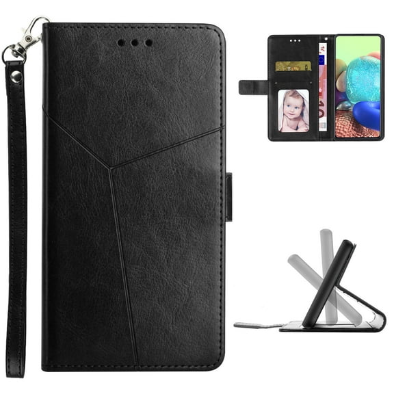 for Samsung Galaxy S23 Wallet Case, Premium PU Leather with Wrist Strap Card Slots Shockproof Protective Magnetic Closure Flip Folio Cover Phone Case for Samsung Galaxy S23 - Black