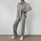 thumbnail image 5 of Gibobby Conjunto de 2 piezas de camisa y pantalones de manga larga con botones para mujer, ropa informal holgada (Gris, M), 5 of 5