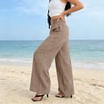 thumbnail image 5 of cocolona Womens Summer Casual Loose Wide Leg Pants Solid Color Elastic Waist Straight Beach Trousers, 5 of 5