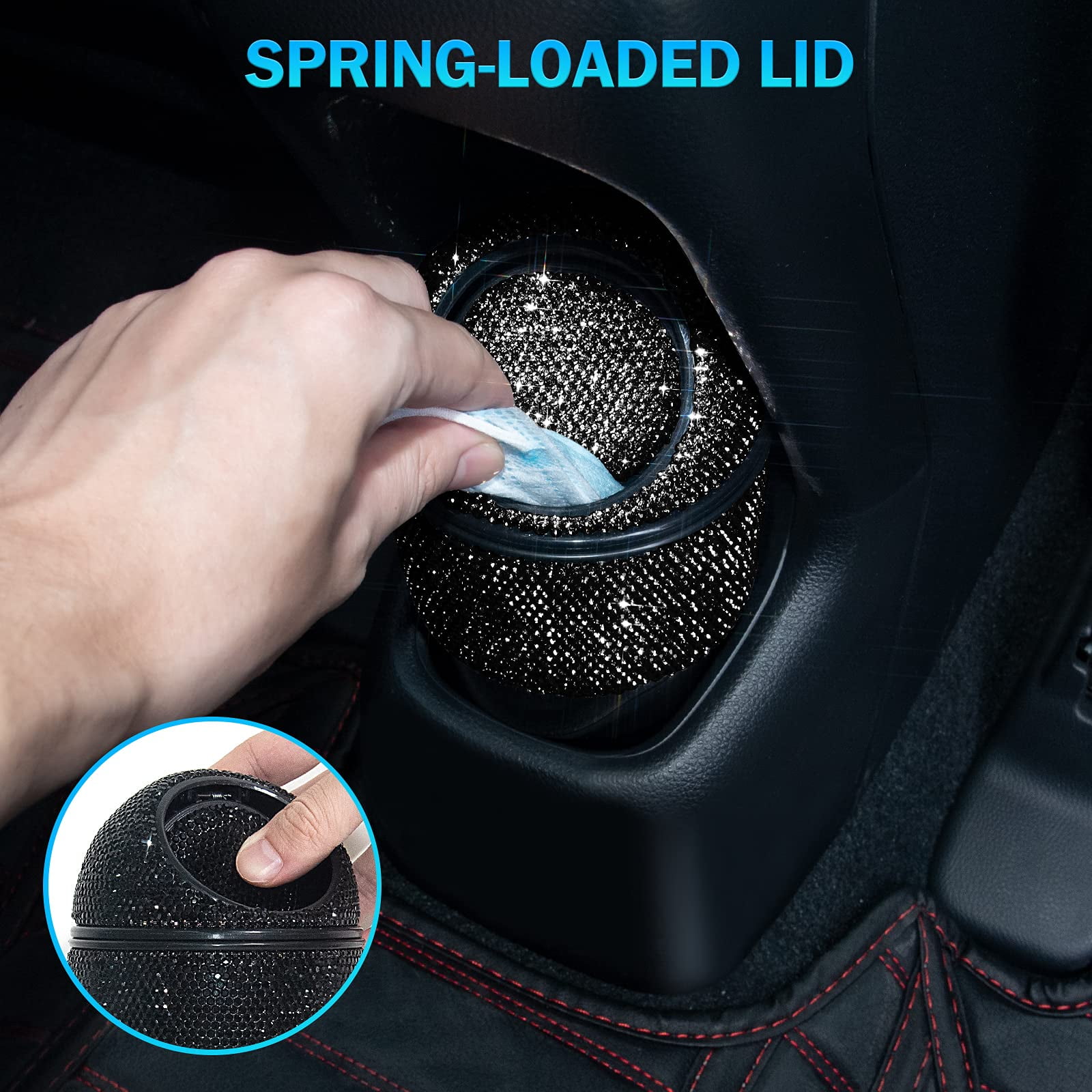 Car Trash Can Bin with Lid Crystal Bling Hanging Car Trash Bag Can Mini  Crystal Auto Garbage Can Waterproof Car Trash Can Plastic Desktops Trash  Can for Car wit… in 2023