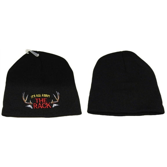 8" It's All About The Rack Black Hunting Deer Embroidered Beanie Skull Cap Hat