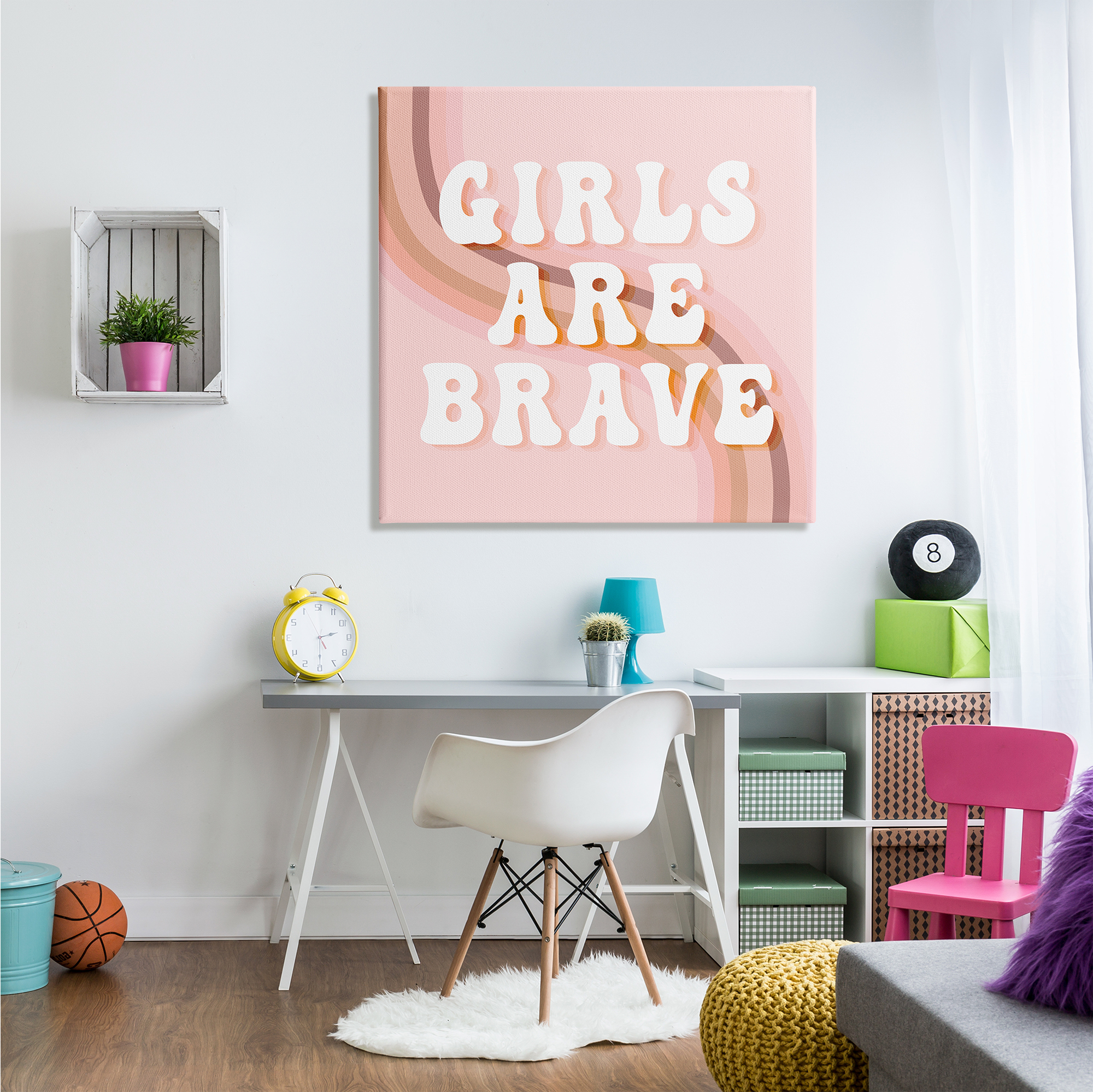 Stupell Industries Girls Are Brave Bold Retro Typography Curved Rainbow, 36 x 36, Design by Daphne Polselli