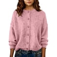 thumbnail image 3 of Women's Fashionable Casual Knitted Top Solid-Colour Long-Sleeved Cardigan Jacket with Button Front for Women's Casual Fashion and Apparel,Pink,2XL, 3 of 4