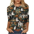 thumbnail image 2 of WXLWZYWL Halloween Shirts for Women 3/4 Sleeve Cute Blouse Funny Graphic T-Shirt Crew Neck Trendy Casual Tee Basic Tunic Tops, 2 of 4