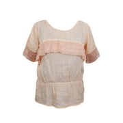 Mogul Womens Solid Blouse Top Peach Lace Work Short Sleeves Rayon Boho Chic Tops
