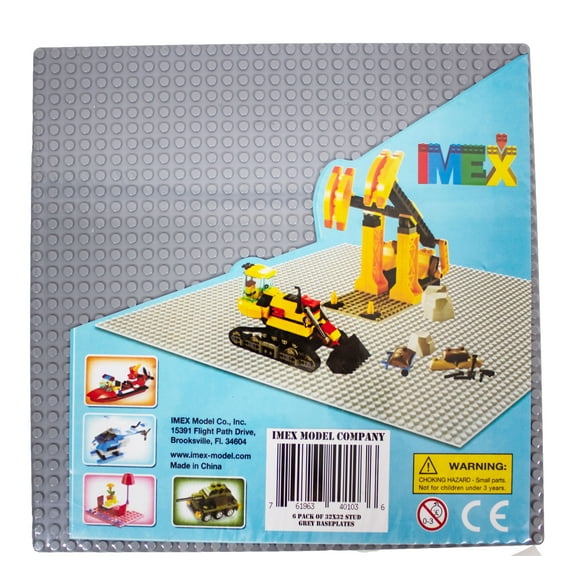 IMEX 6 Pack Light Grey Building Block Baseplates- 32x32 Stud (10”x10”) Compatible With All Major Brands