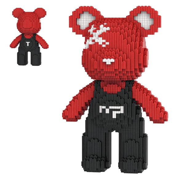 Red & Black Cool Bear Building Blocks Set, Gift for Birthdays, Decorative Home Office Table Centerpiece Decor