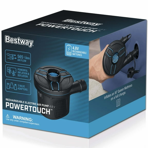 Bestway Power Touch Rechargeable Electric Air Pump: Maximum Airflow for Quickly Inflating All Inflatable Items with its Large Air Chamber and Compact Design"