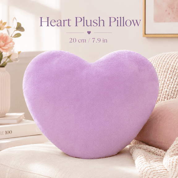 Heart Pillow Purple Throw Pillows 8 Inch Fuzzy Cute Pillows for Bed Livingroom Home Decor Cushion Decorative Soft Pillows