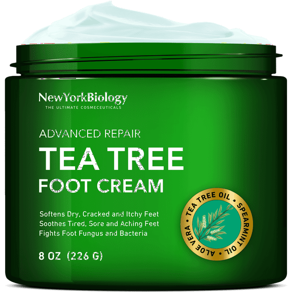 New York Biology Tea Tree Oil Foot Cream for Dry Cracked Heels and Itchy Skin, 8 oz