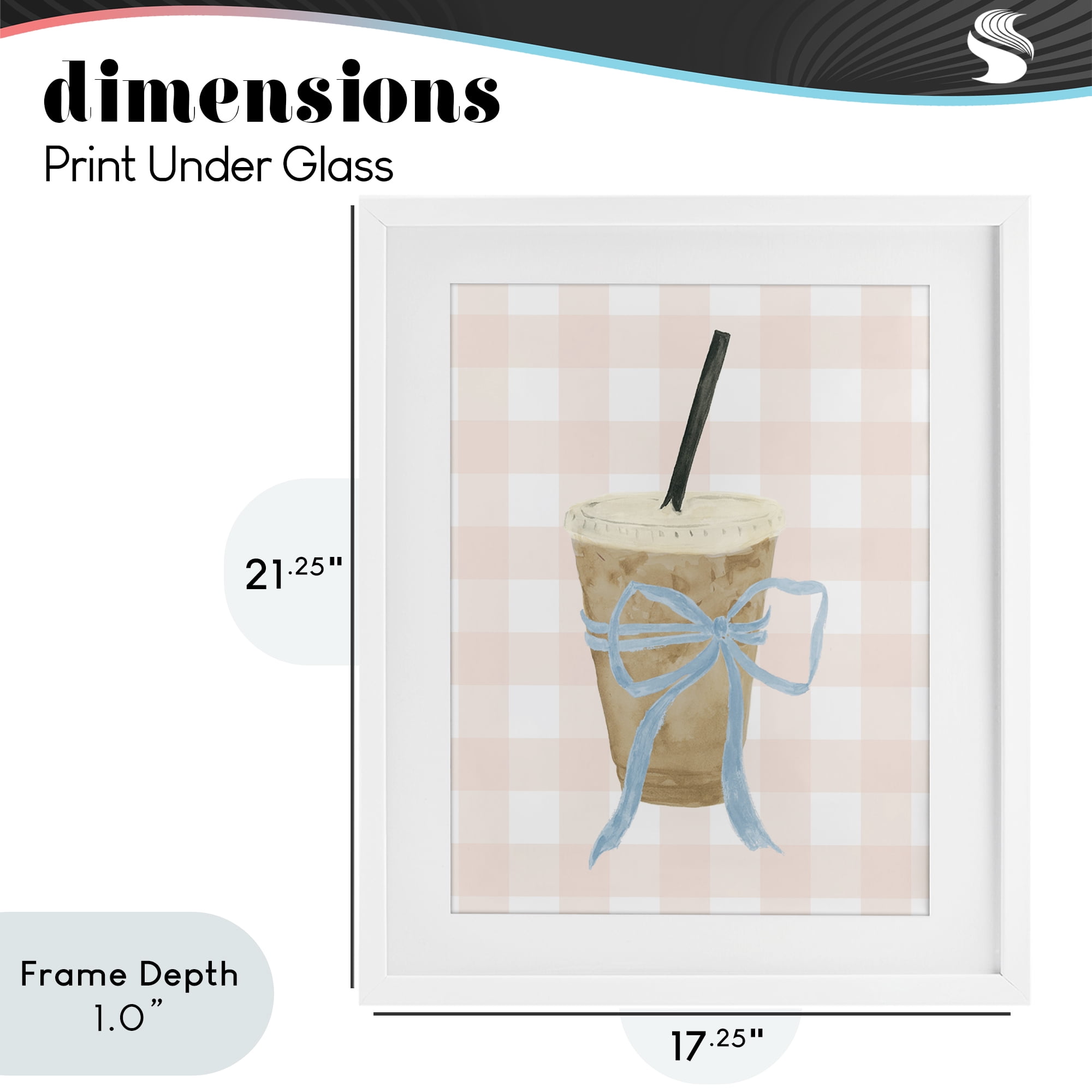 Stupell Industries Iced Coffee on Gingham White Framed Print Under Glass, design by Lucille Price
