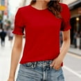 thumbnail image 2 of Women Base T-Shirt Lace Sleeve Crew Neck Casual Tops Summer Comfy Short Sleeve Pullover Tops, 2 of 6