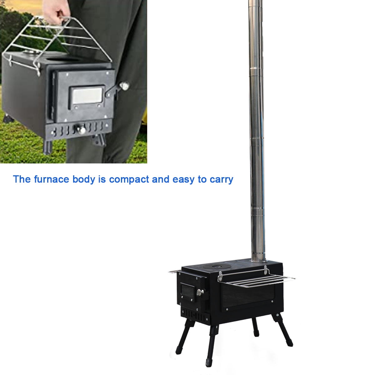 TABODD Outdoor Wood Tent Camping Stove Wood Burning Stove w/ Adjustable