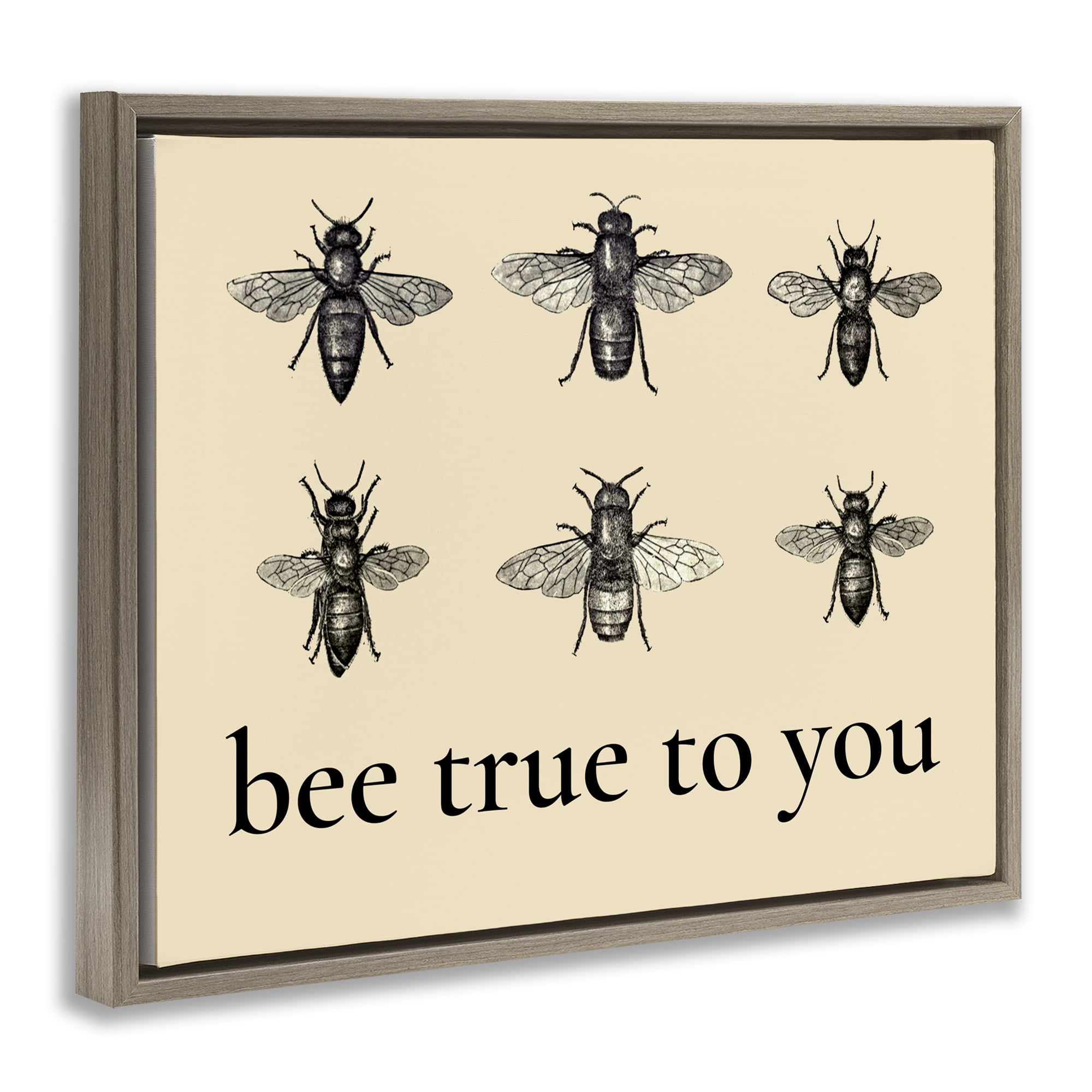 Bee True To You Inspiration Brown Framed Floater Canvas Wall Art, design by Lettered and Lined