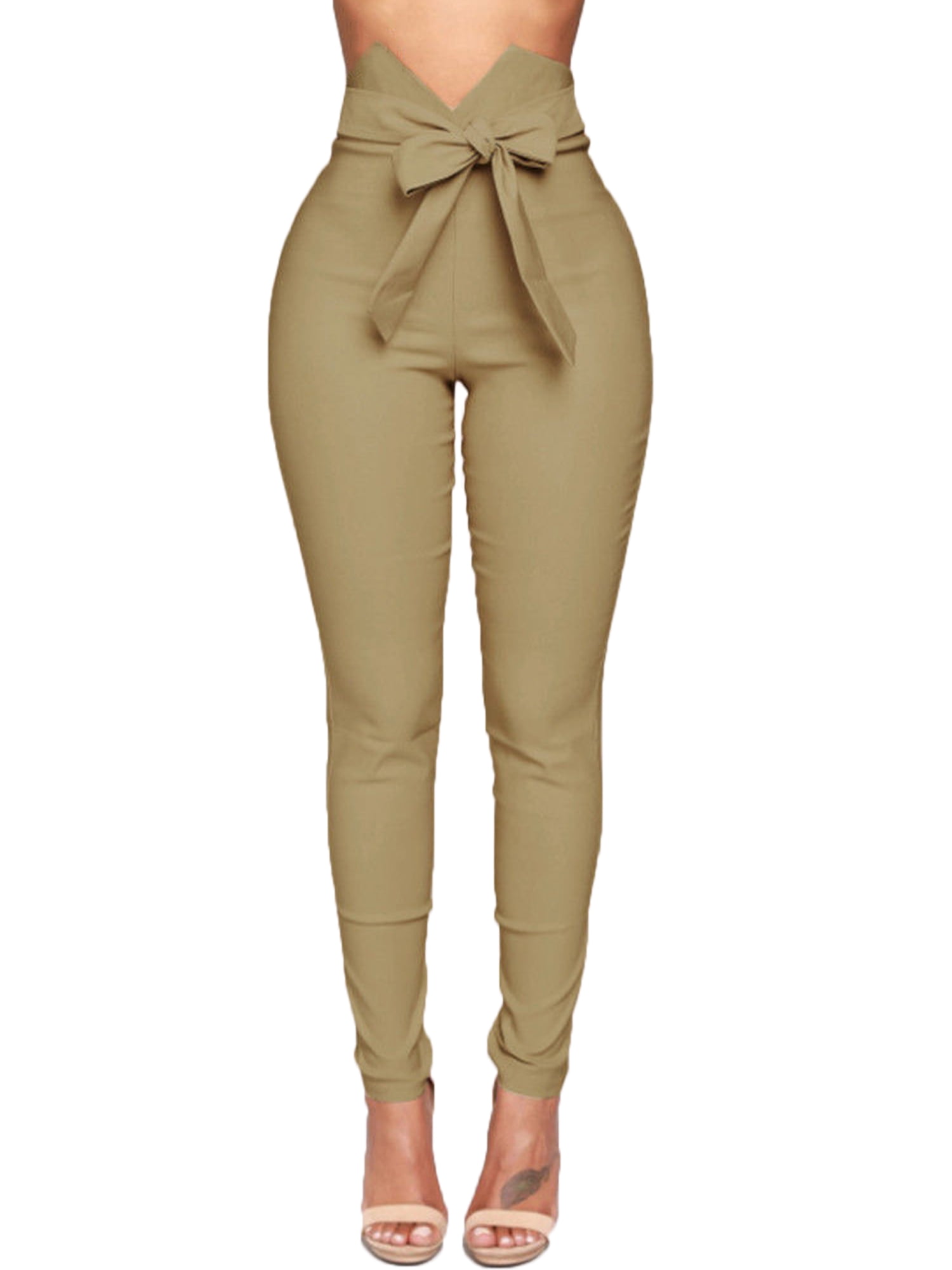 Long Pants Trousers with Bow Tie Belt 