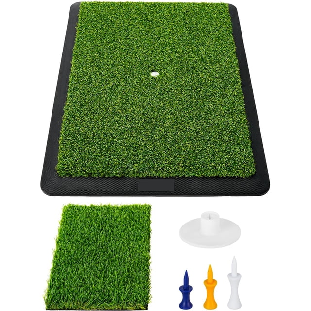 Golf Swing Trainer Mat for Practice & Training – Replaceable Turf Surfaces, Non-Slip Rubber Base for Indoor/Outdoor Use, Include WHITE