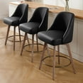 thumbnail image 2 of Foreate Swivel PU Bar Stools Set of 1, 26" Counter Height, Uholstered Leather with Mid-Back & Wood Legs, Modern Chair Island Stool for Kitchen Pub, Black, 2 of 13