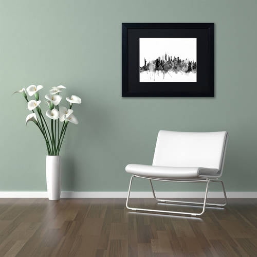 Trademark Fine Art "New York City Skyline B&W" Canvas Art by Michael Tompsett, Black Matte, Black Frame
