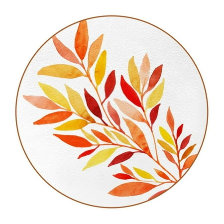 

OWNTA Watercolor Autumn Leaf Pattern Premium Microfiber Leather Round Coasters (6PCS) - 11x11 cm/4.3x4.3 in - Durable & Stylish Cup Mat Set
