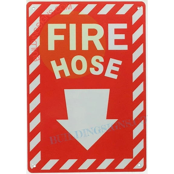 FIRE HOSE SIGN FIRE HOSE SIGN WITH DOWNWARD ARROW (7X10,RED,ALUMINUM) -ref16822