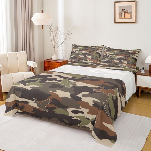 Castle Fairy Abstract Camouflage Twin Sheet Sets,Animal Mallard Duck Bedding