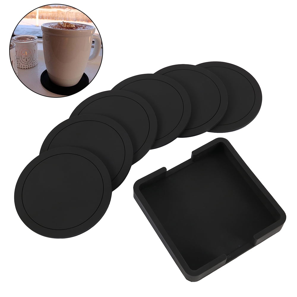 Details about   -7pcs Silicone Rubber Coasters Black Non Slip Round for Coffee Mugs Drinks Pad 