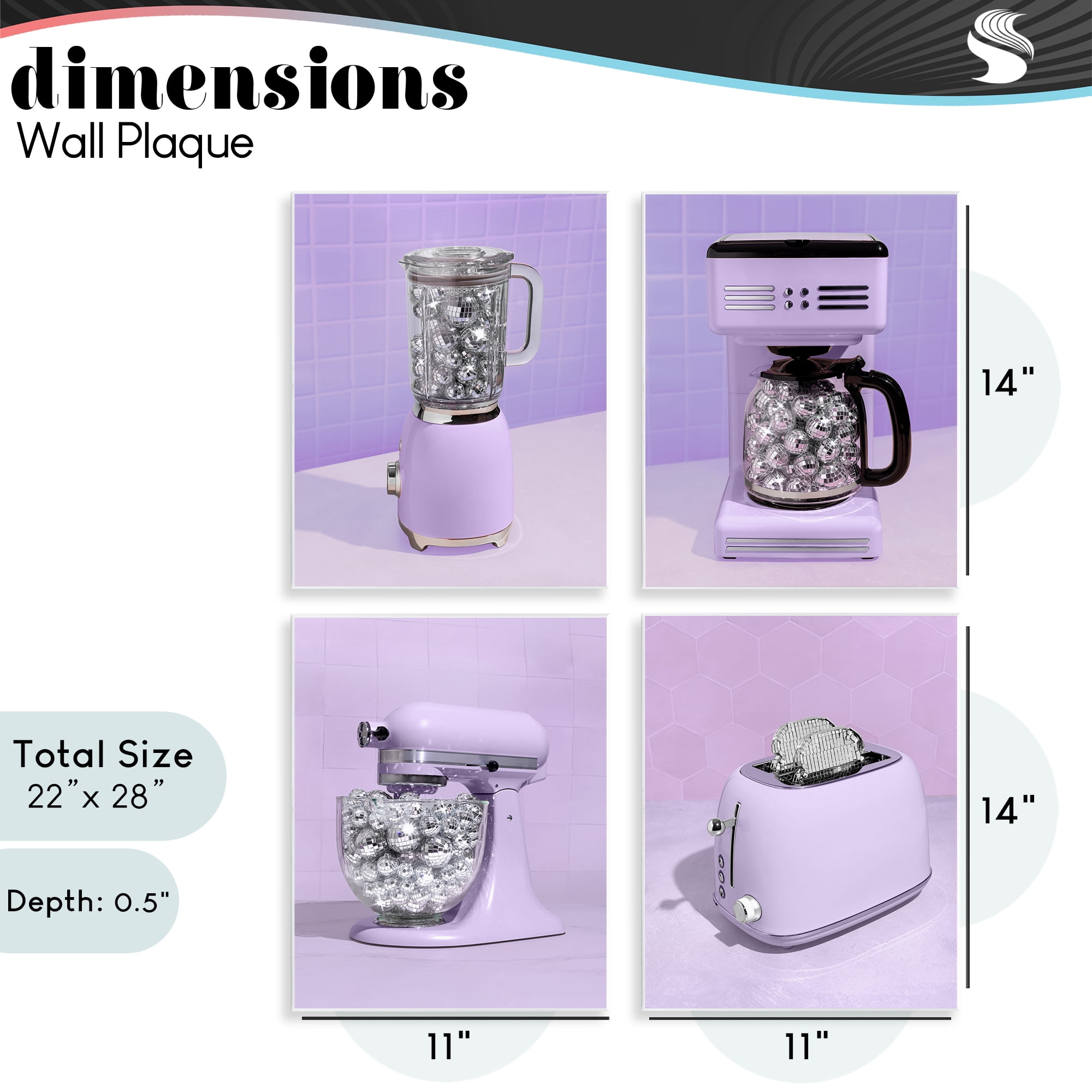 Stupell Industries Disco Kitchen Utensils in Purple 4 Piece Wall Plaque Art Set, design by LISH Creative