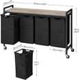 thumbnail image 2 of Laundry Sorter 4 Sections, Laundry Hamper with Wheels, 4 × 10.5 Gal (39.8L), Rolling Laundry Basket, Pull-Out and Removable Oxford Fabric Bags, Greige and Black, 2 of 17