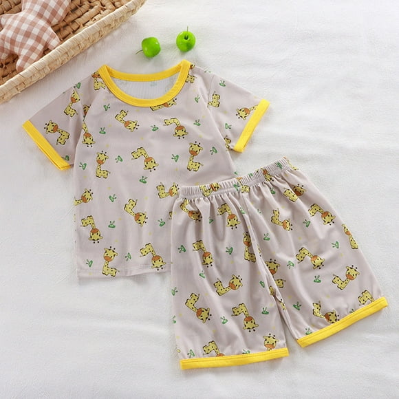 PMVFHDE Boys Outfits&Set Toddler Kids Girls Boys Sleepwear Short Sleeve Shirt And Shorts Soft Summer Pajamas Set 2pcs Boy Clothes Yellow，100