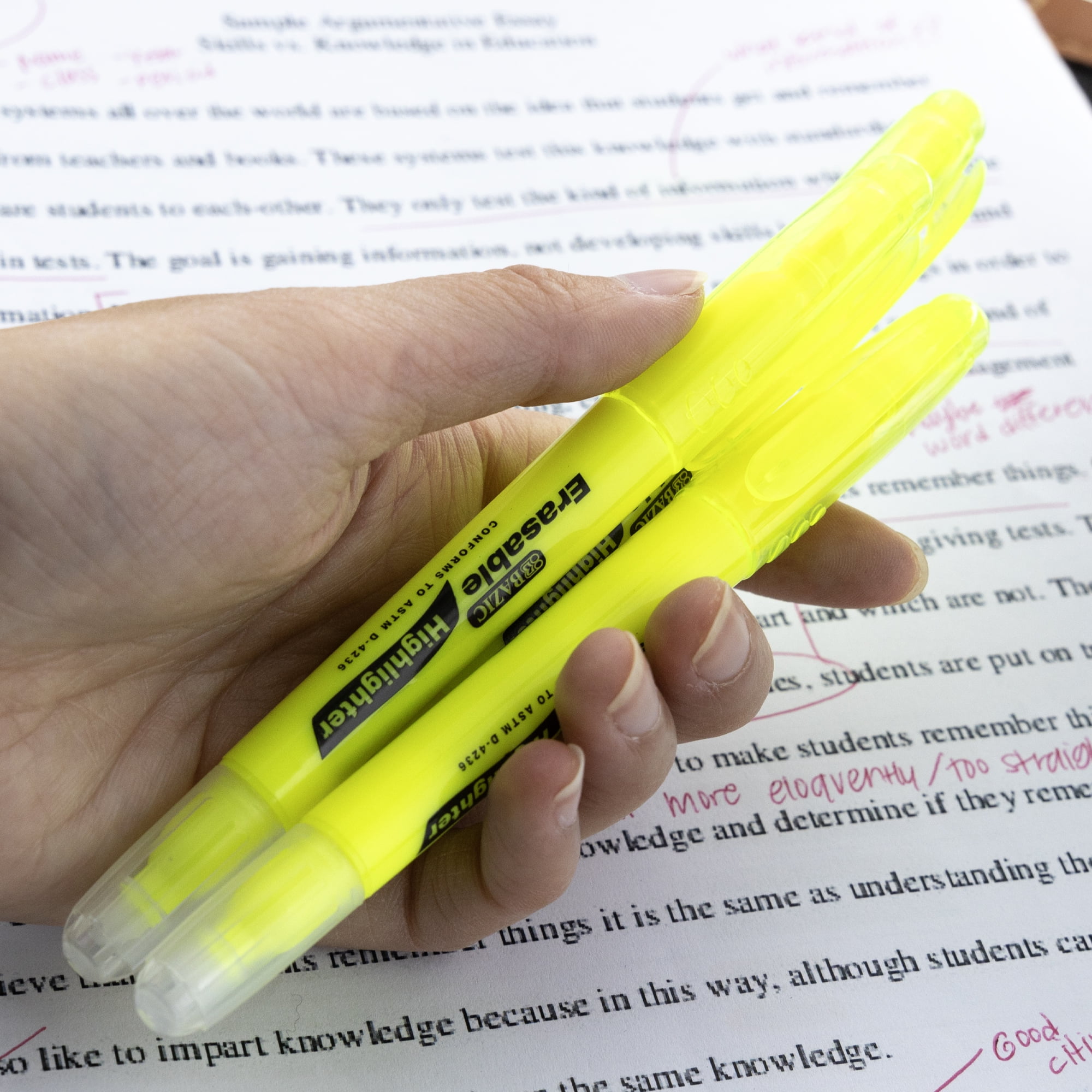 BAZIC Erasable Highlighter Chisel Unscented Erase Marker (3/Pack), 24-Packs