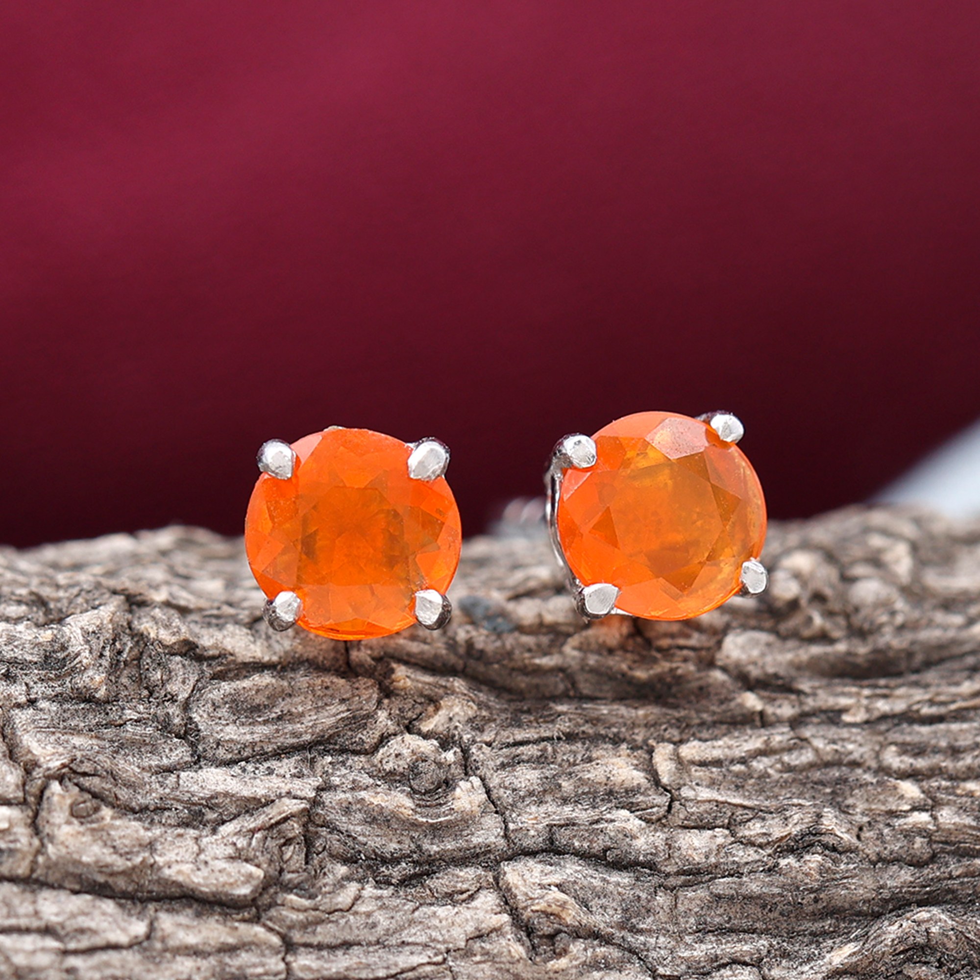 1 CT Natural Fire Opal Stud Earrings for Women, 5 mm Round Cut Opal